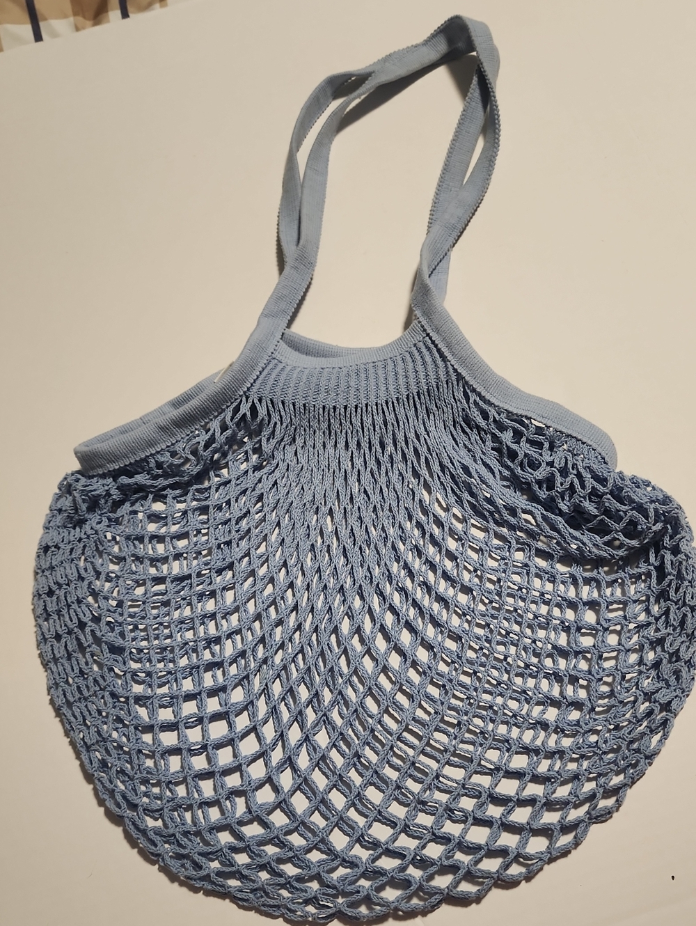 Farmers French Market/ Beach Light Blue Mesh Cotton Tote Bag